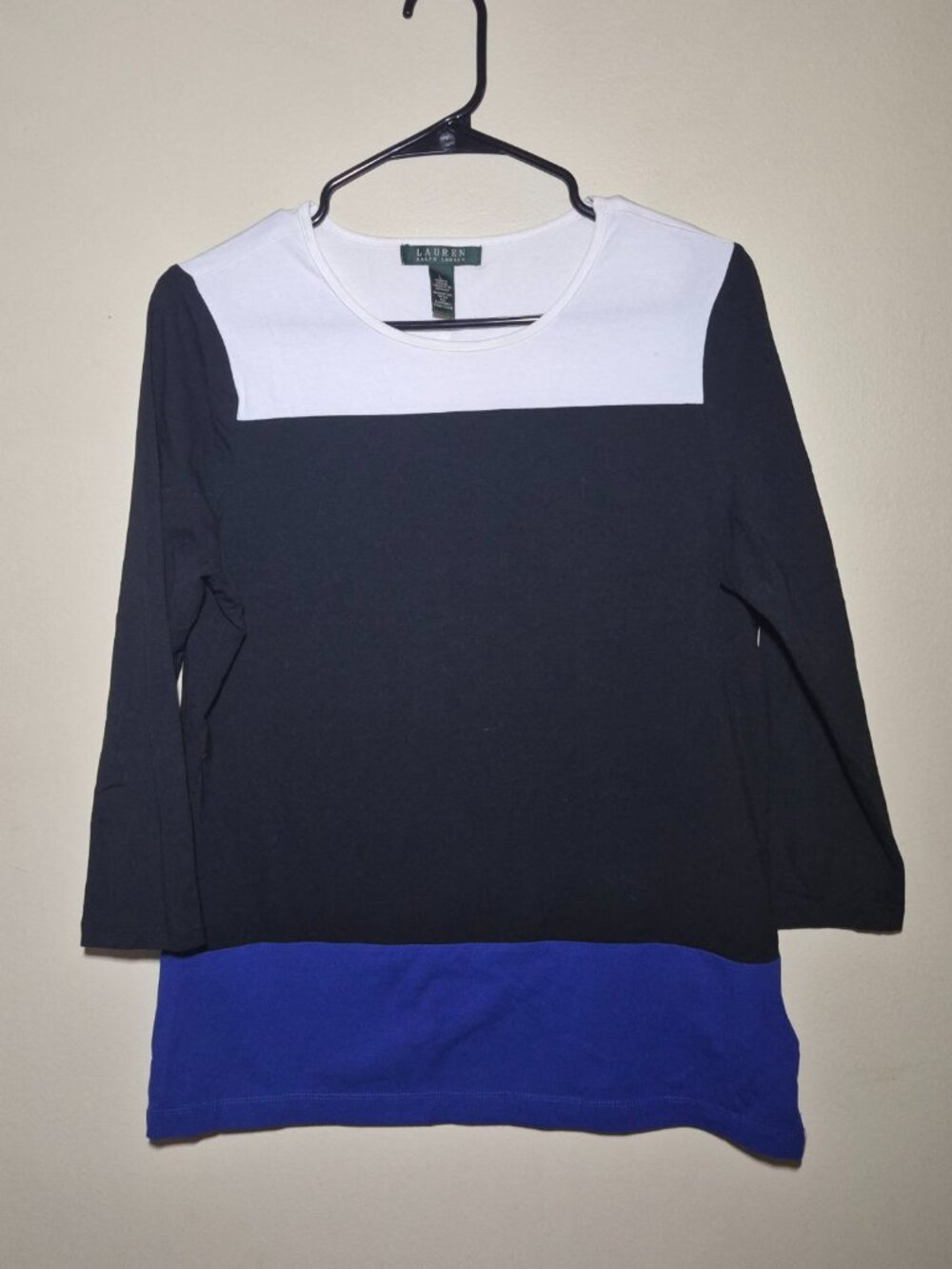 Ralph Lauren Women's Colorblock Stretch Cotton Top Black White Blue Blouse - Picture 5 of 5